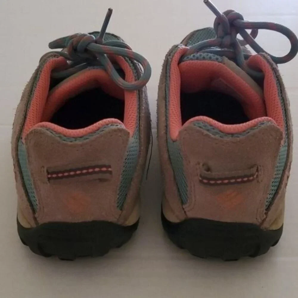 Columbia Hiking Shoe Redmond Techlite Waterproof Size Kids Youth Teal Salmon 4